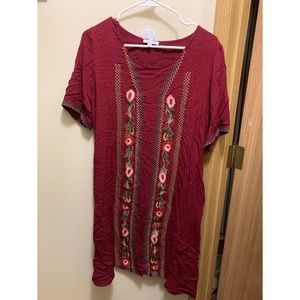 Embroidered Midi Dress with Pockets